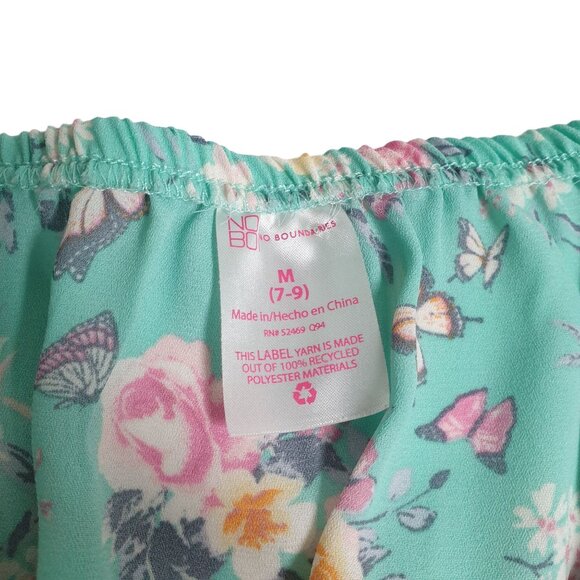 No Boundaries Floral Off Shoulder Blouse M (7-9) Pink Rose Butterflies Stretch - Picture 3 of 6